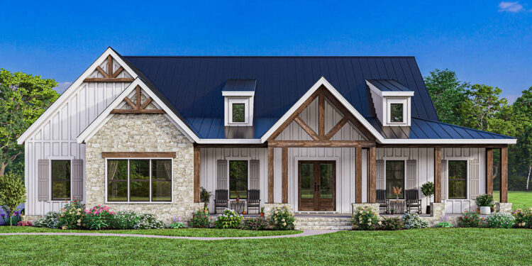 Explore the Charm of This Spacious 3-Bedroom, 2-Bathroom Modern Farmhouse Plan